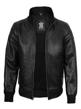 Men's Real Lambskin Leather Bomber Jacket Casual Zip Up Slim Fit Moto Coat